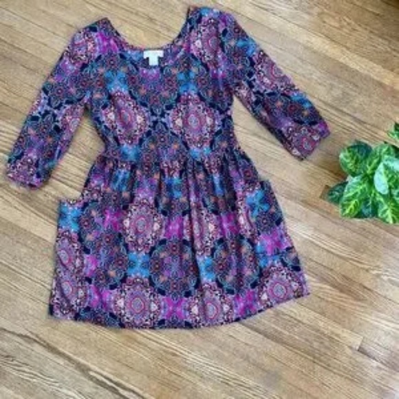 Band of Gypsies Paisley Print 3/4 Sleeves Geometric Pattern Shift Dress Size S - Picture 9 of 9